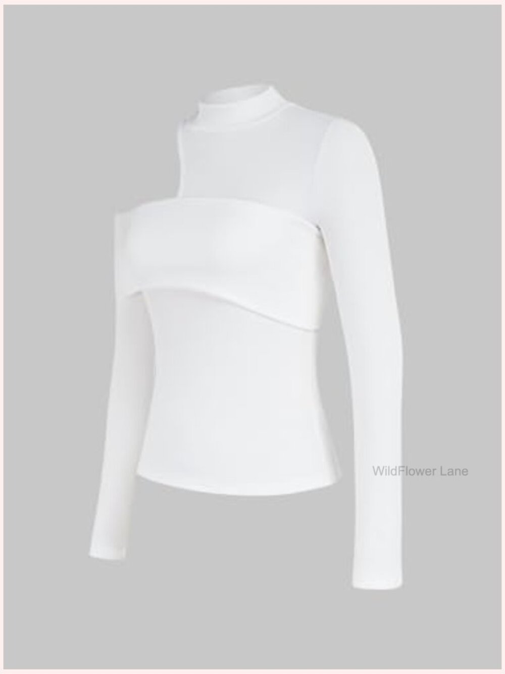 Asymmetrical Cold Shoulder Mock Neck Long Sleeve Cut Out Tee Top - Picture 3 of 4